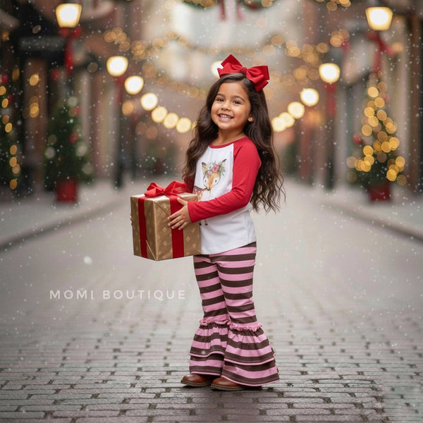 Oh Deer top & ruffle bottoms