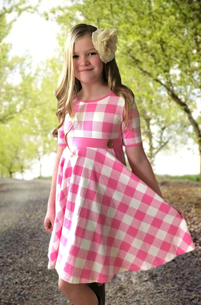 Pink Plaid twirl dress