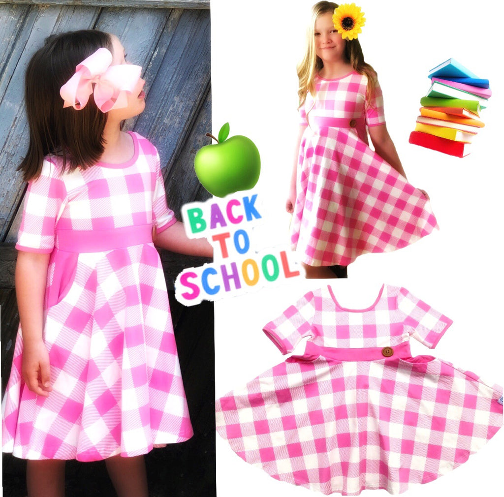 School girl Plaid Twirl dress in Pink