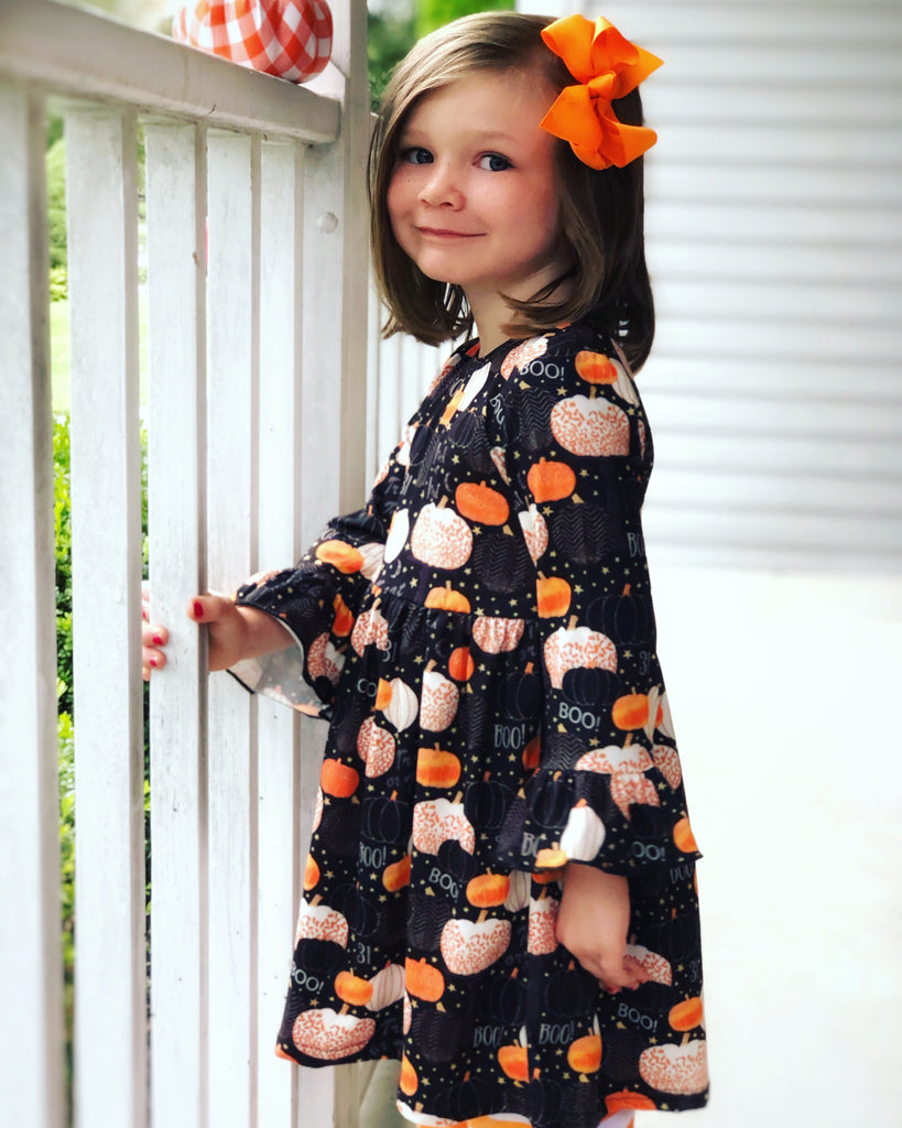 Halloween Harvest dress & Orange stripe Capri Sz 12/18mo